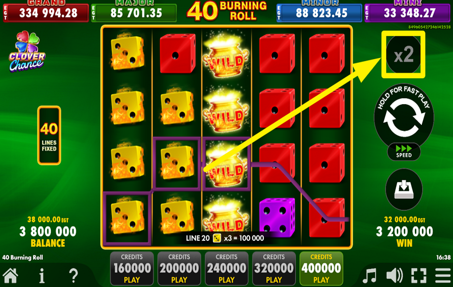 40 Burning Roll Dice Clover Chance GAMBLE YOUR WIN.