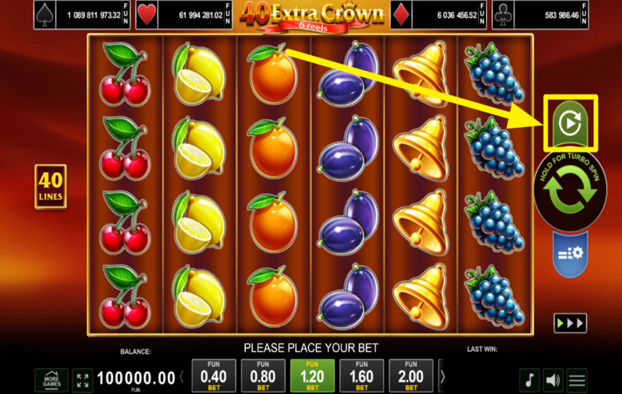 40 Extra Crown 6 Reels DREHEN SIE DIE ROLLEN AUTOMATISCH.