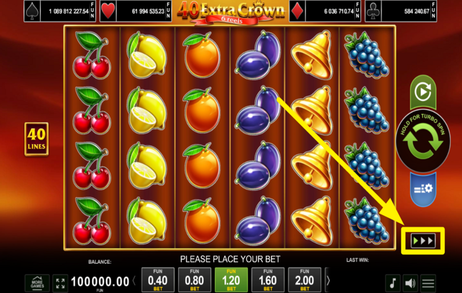 40 Extra Crown 6 Reels BESCHLEUNIGEN SIE DAS SPIEL!