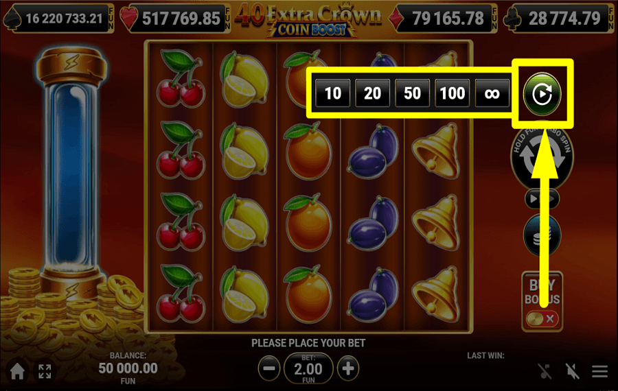 40 Extra Crown Coin Boost ВКЛЮЧИТЬ АВТОВОСПРОИЗВЕДЕНИЕ.