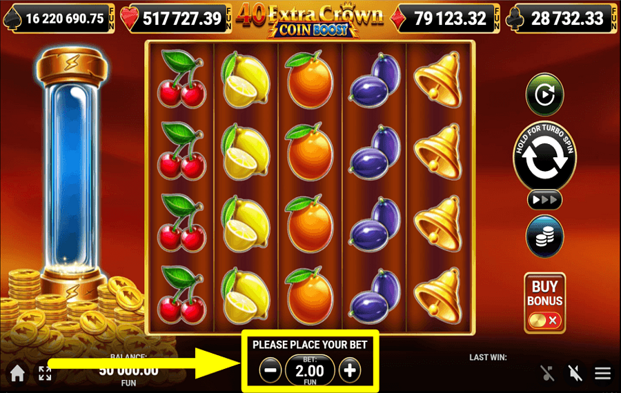 40 Extra Crown Coin Boost ОТРЕГУЛИРОВАТЬ СТАВКУ.