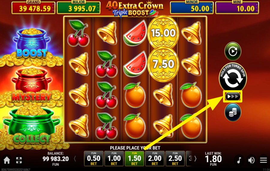 40 Extra Crown Triple Boost Golden Coins Link ERHÖHRE DAS GESCHWINDIGKEITSMOMENT.