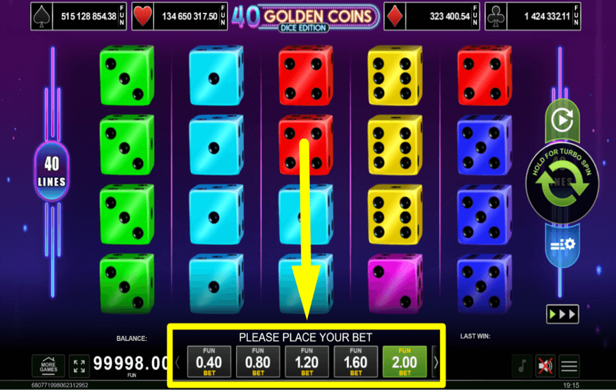 40 Golden Coins Dice Edition PLACE YOUR BET.