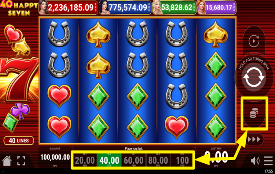 40 Happy Seven SCEGLI L'IMPORTO DELLA SCOMMESSA.