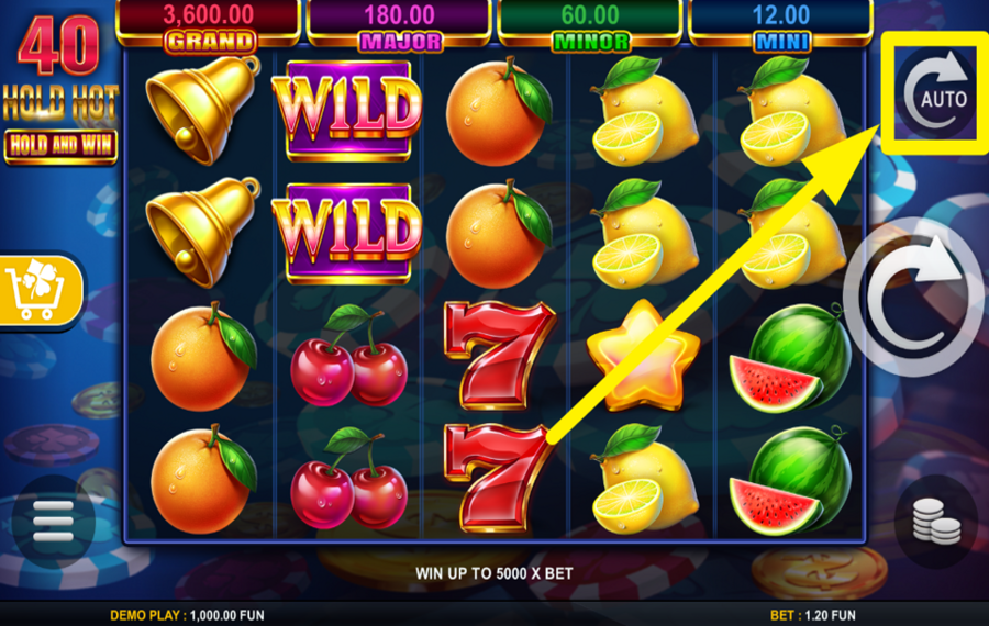 40 Hold Hot Hold And Win INITIATE AUTOMATIC SPINNING.