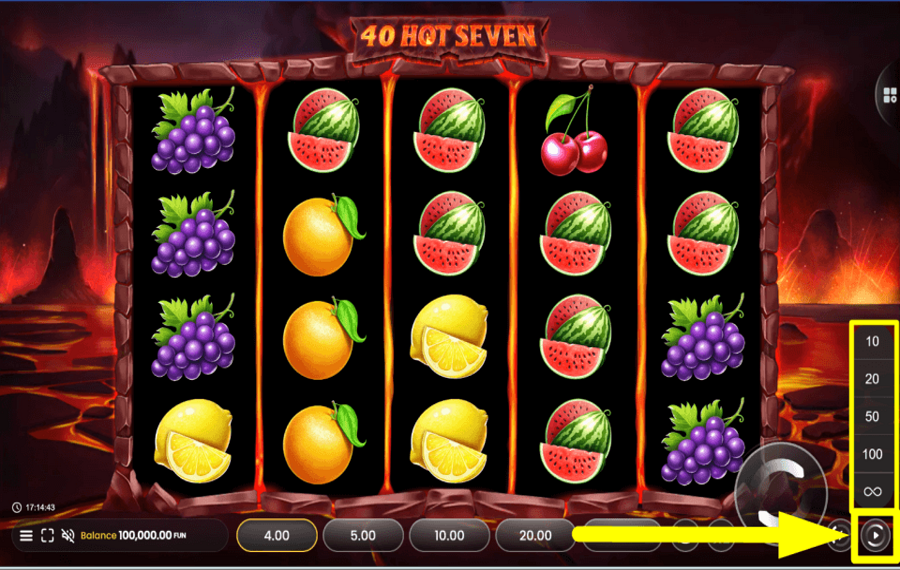 40 Hot Seven SPIN AUTOMATICALLY.