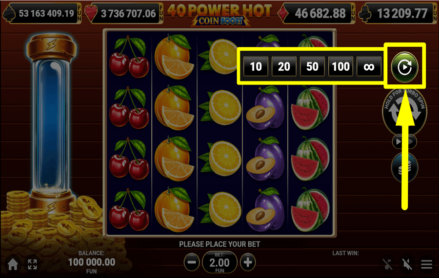 40 Power Hot Coin Boost GIRE AUTOMATICAMENTE.