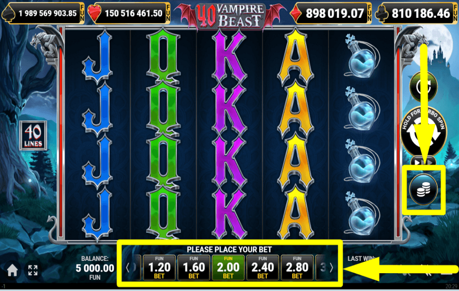 40 Vampire Beast ОТРЕГУЛИРОВАТЬ СТАВКУ.