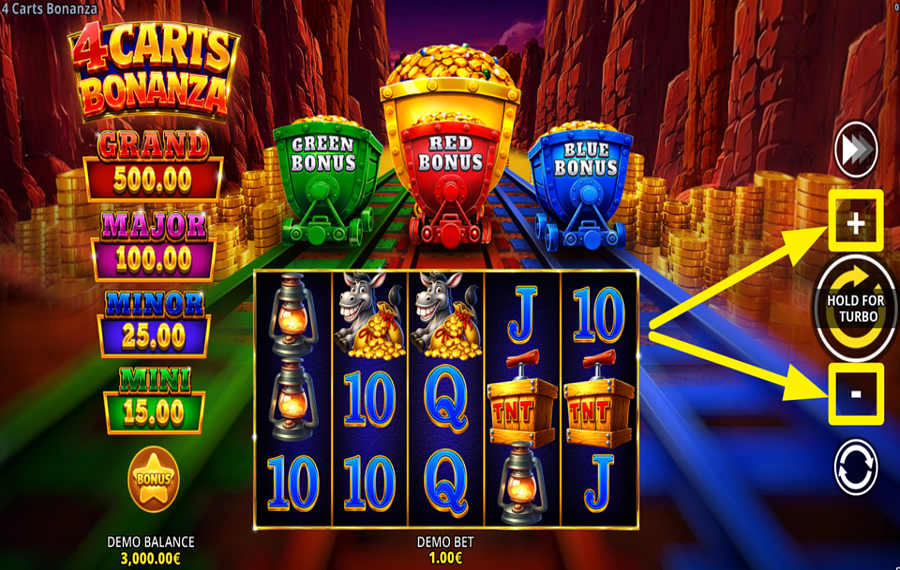 4 Carts Bonanza Running Wins DETERMINE YOUR WAGER.