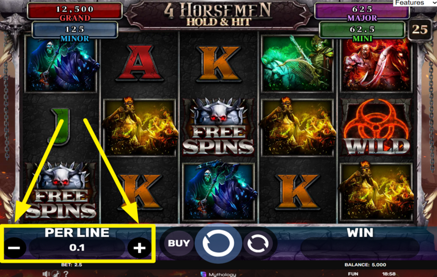 4 Horsemen Hold and Hit WÄHLEN SIE IHREN EINSATZ PRO LINIE.