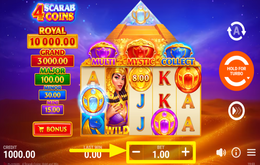 4 Scarab Coins ВЫБЕРИТЕ СУММУ СТАВКИ.