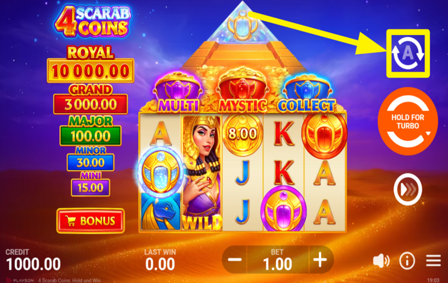 4 Scarab Coins ВКЛЮЧИТЬ АВТОВОСПРОИЗВЕДЕНИЕ.