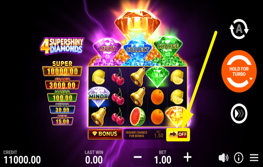 4 Supershiny Diamonds Hold and Win AUMENTA LA TUA SCOMMESSA.