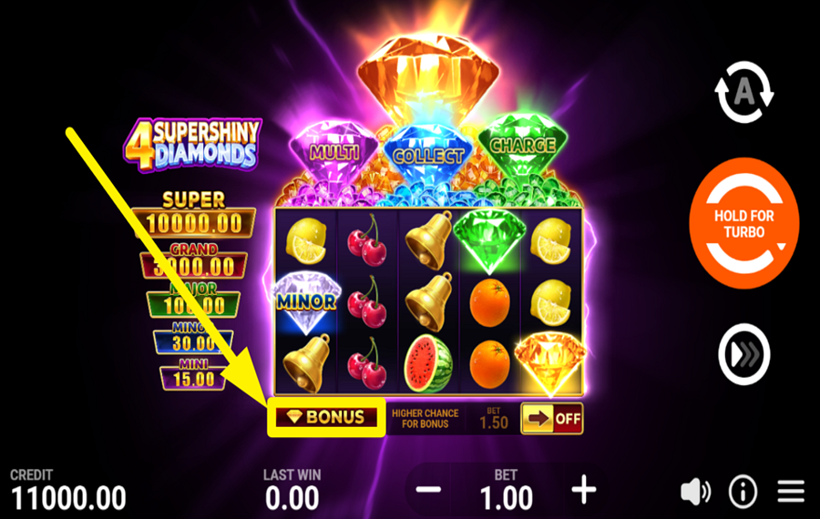 4 Supershiny Diamonds Hold and Win ACQUISTA IL GIOCO BONUS.