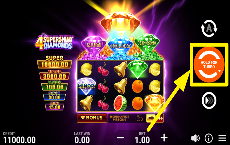 4 Supershiny Diamonds Hold and Win FAI GIRARE I BULLONI.