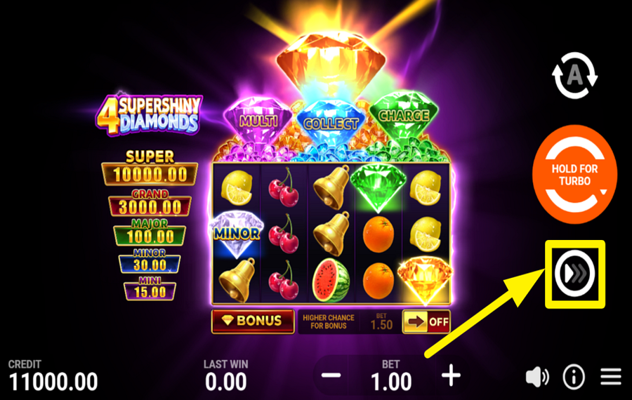 4 Supershiny Diamonds Hold and Win CAMBIARE LA VELOCITÀ.