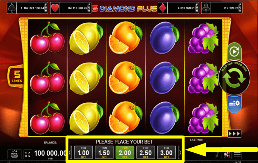 5 Diamond Plus CAST YOUR TOTAL BET.