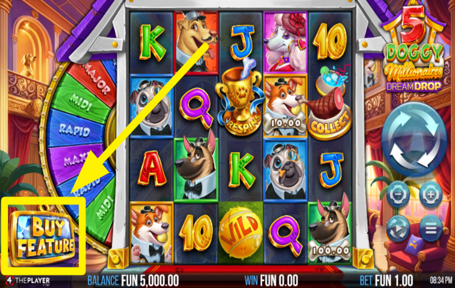 5 Doggy Millionaires Dream Drop BUY A BONUS FEATURE.