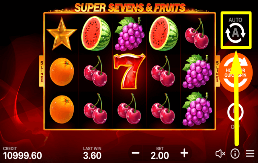 5 Super Sevens and Fruits ЗАПУСК АВТОМАТИЧЕСКИХ ВРАЩЕНИЙ.