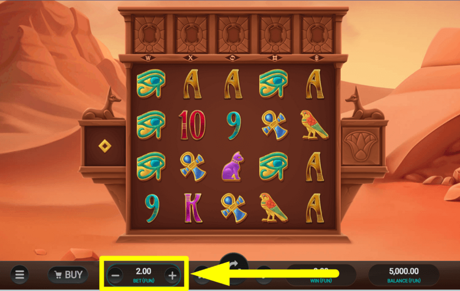 5 Tombs of Fortune ADJUST THE STAKE.