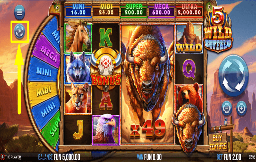 5 Wild Buffalo ЗАПУСК АВТОМАТИЧЕСКИХ ВРАЩЕНИЙ.