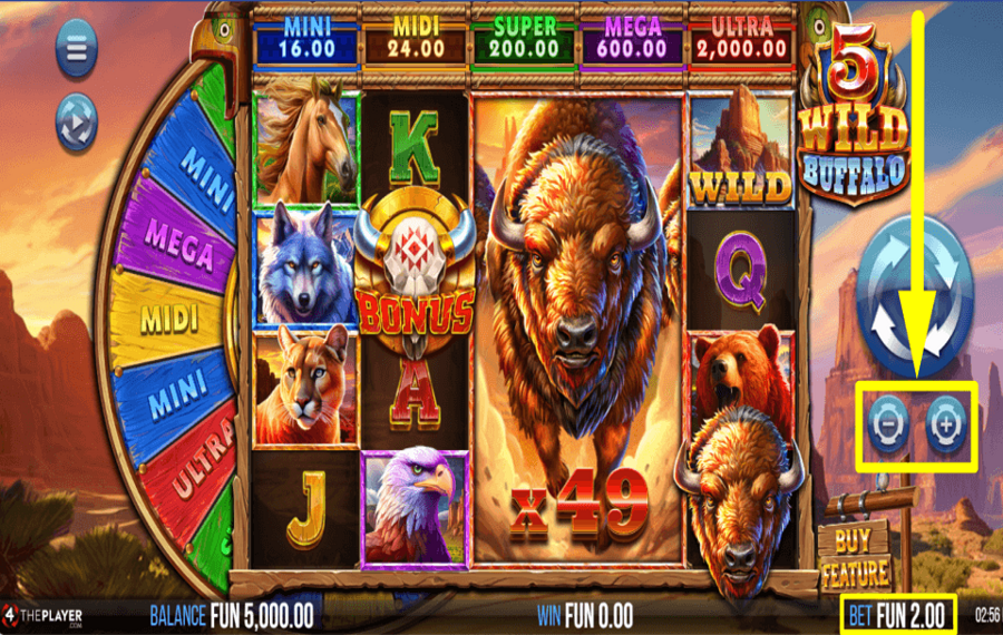 5 Wild Buffalo УСТАНОВИТЕ ОБЩУЮ СТАВКУ.