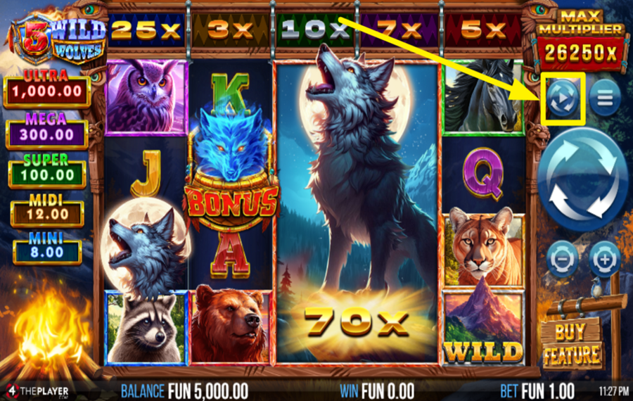 5 Wild Wolves CHOOSE AUTOMATIC SPINS.