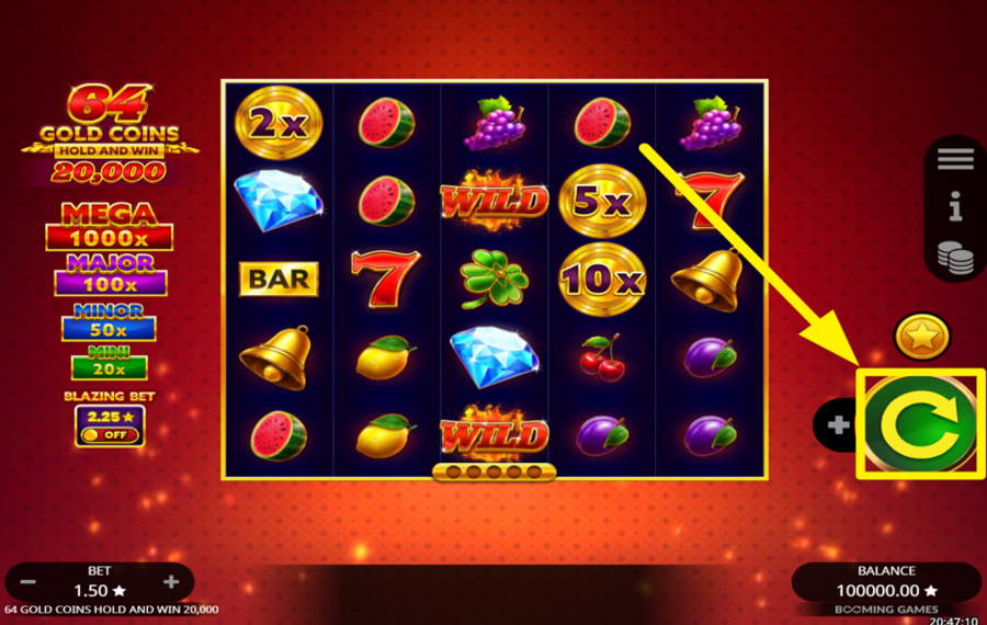 64 Gold Coins Hold and Win 20000 TOURNEZ POUR GAGNER !