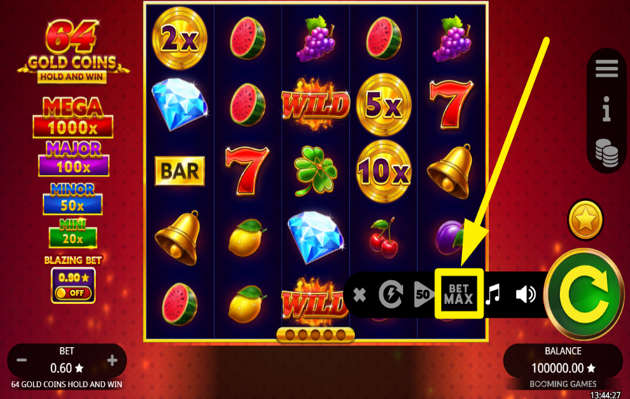 64 Gold Coins Hold and Win SET THE MAXIMUM BET LIMIT.