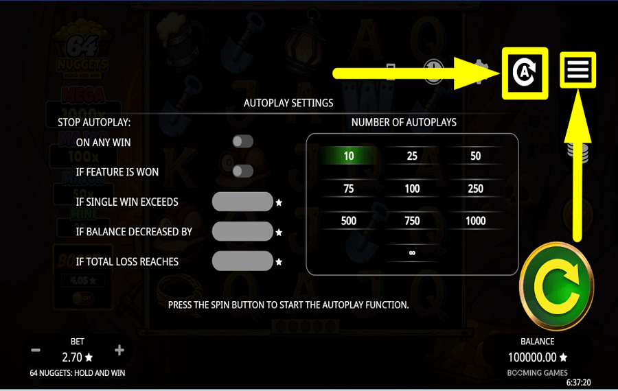 64 Nuggets Hold and Win UTILISER LA LECTURE AUTOMATIQUE.