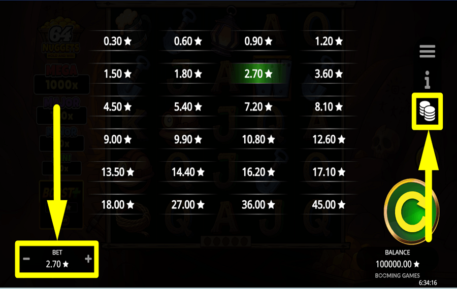 64 Nuggets Hold and Win DÉTERMINEZ VOTRE MISE.