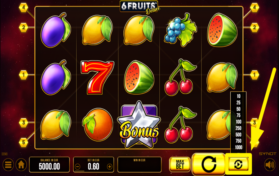 6 Fruits Deluxe INITIATE AUTOMATIC SPINS.