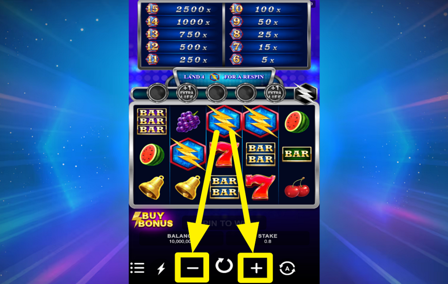777 Blazing 4 Blitz 賭け金を決めましょう。