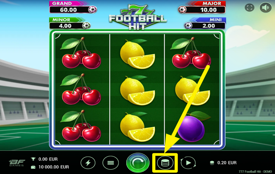 777 Football Hit MODIFICA L'IMPORTO DELLA SCOMMESSA.