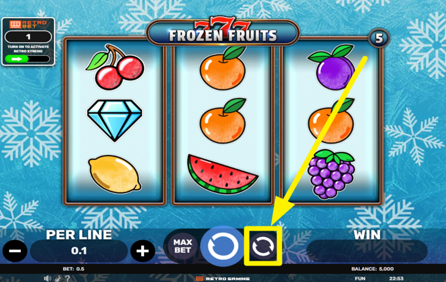777 Frozen Fruits ACTIVER LA LECTURE AUTOMATIQUE.