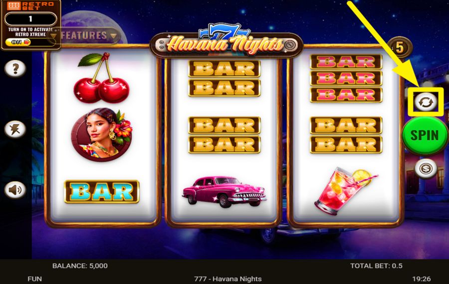 777 Havana Nights UTILISEZ LA FONCTION DE LECTURE AUTOMATIQUE.