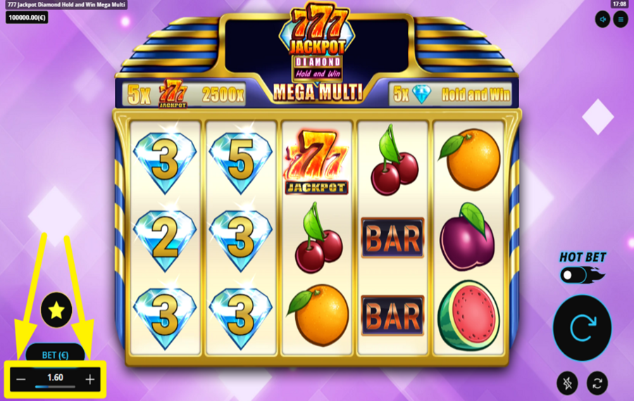 777 Jackpot Diamond Hold and Win Mega Multi DÉFINISSEZ LE MONTANT DE VOTRE MISE.