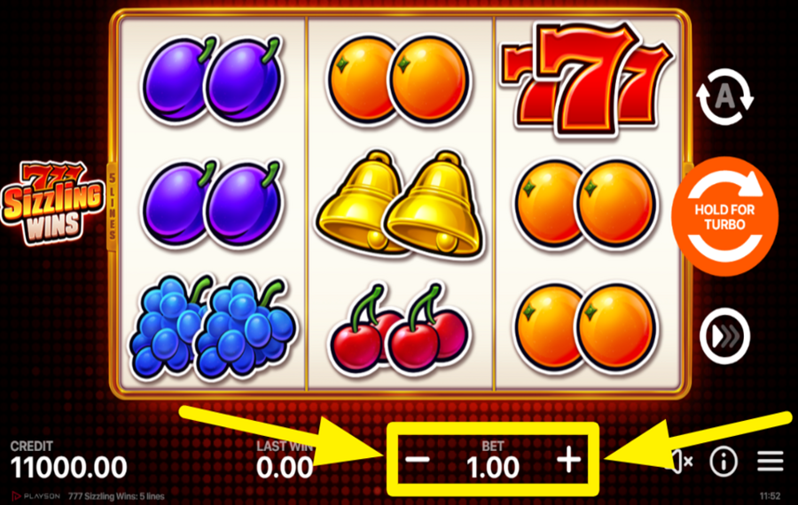 777 Sizzling Wins 5 lines SELECCIONA EL IMPORTE DE TU APUESTA.