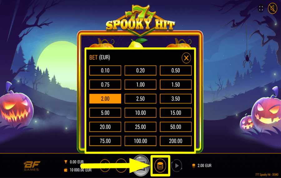 777 Spooky Hit DETERMINE THE STAKE.