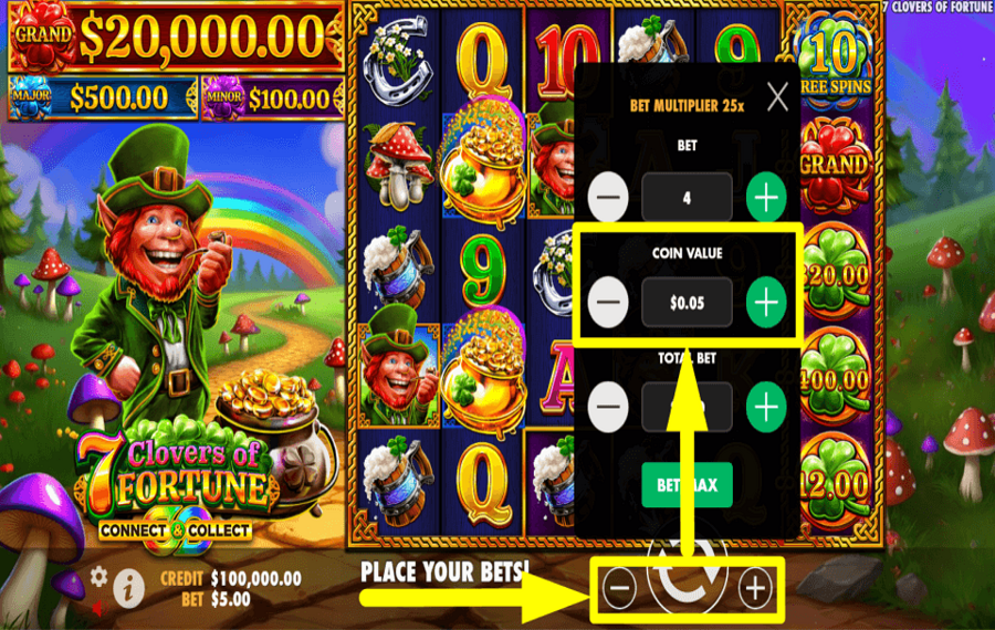 7 Clovers of Fortune ESTABLECER EL VALOR DE LA MONEDA.