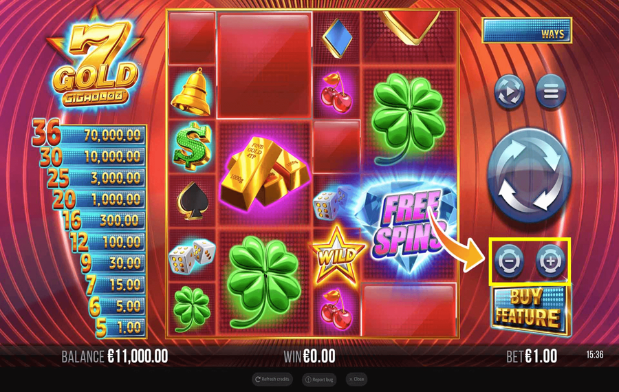 7 Gold Gigablox Выберите сумму ставки