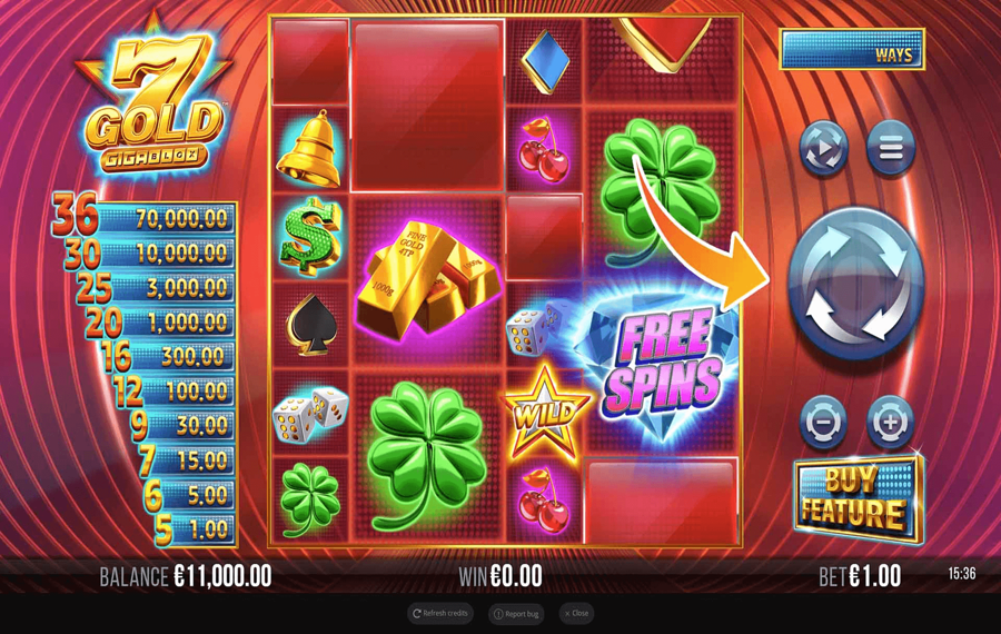 7 Gold Gigablox Нажмите / коснитесь кнопки «Вращать».