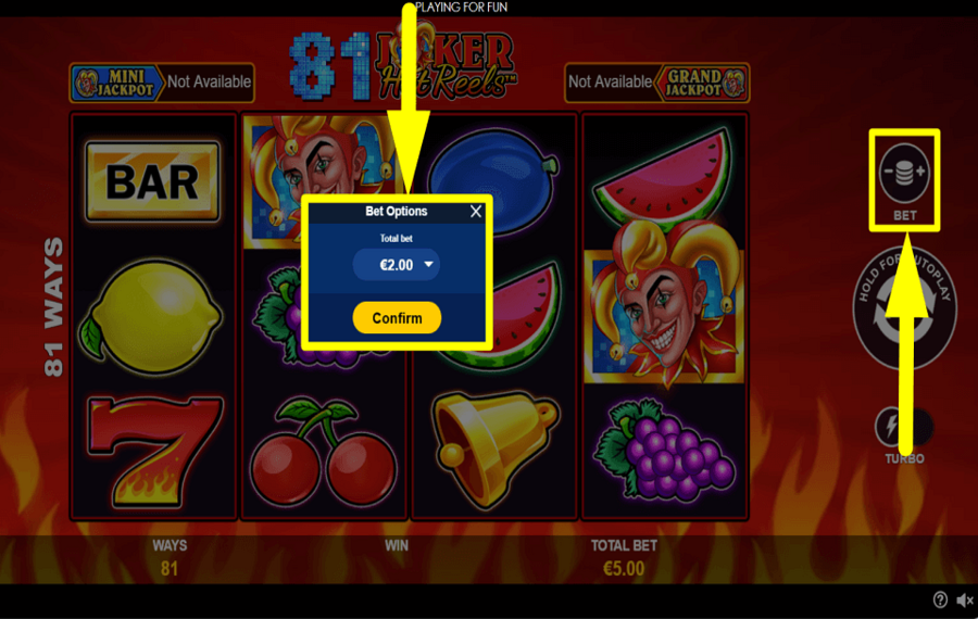 81 Joker Hot Reels BESTIMMEN SIE DEN EINSATZ.