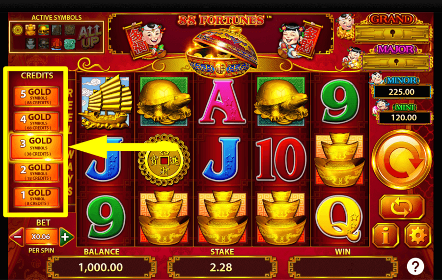 88 Fortunes WÄHLEN SIE DIE CREDITS.