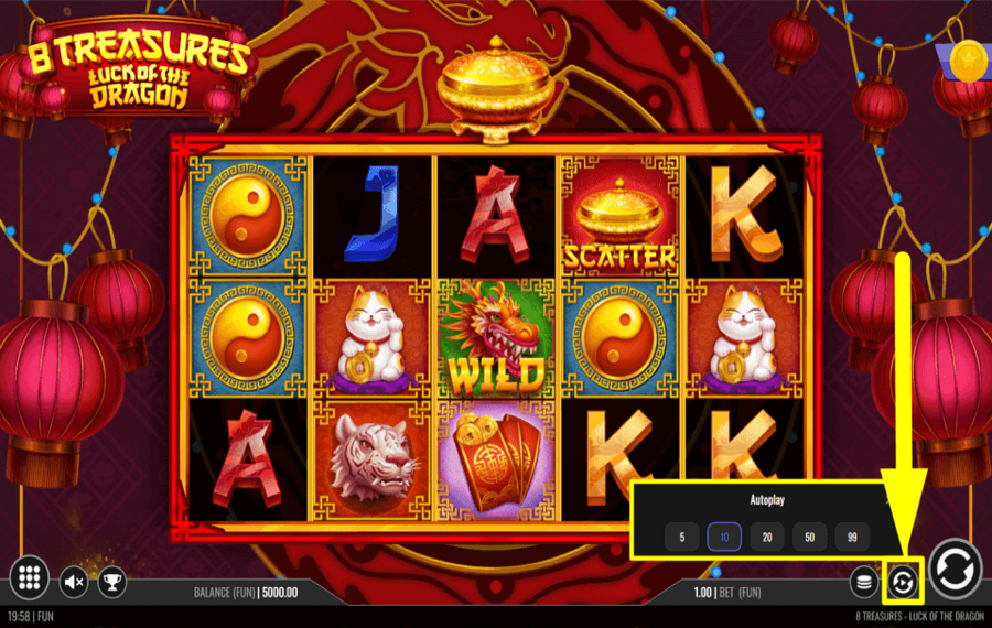 8 Treasures Luck of the Dragon ACTIVATE AUTOMATIC SPINS.