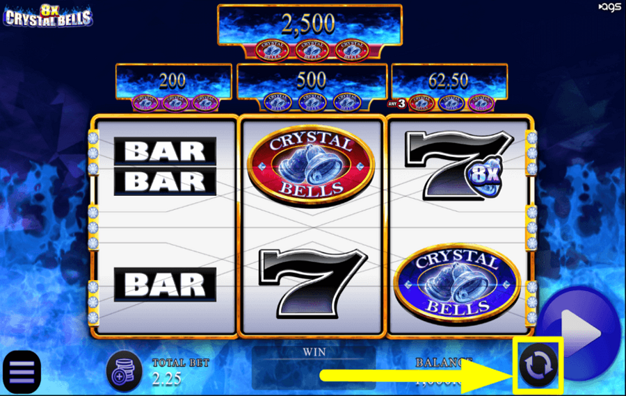 8x Crystal Bells TURN ON AUTOMATIC SPINS.