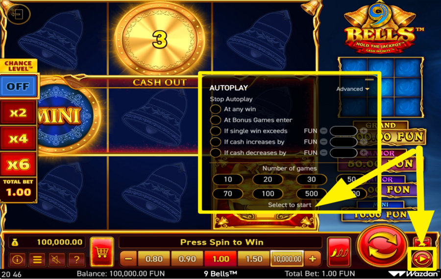 9 Bells CHOOSE AUTOMATIC SPINS.