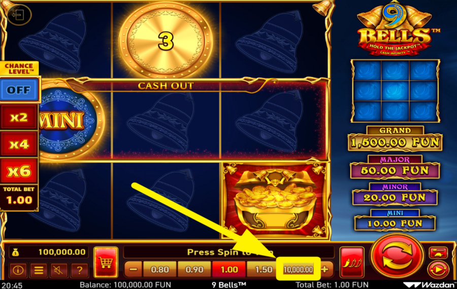 9 Bells ESTABLISH THE HIGHEST STAKE LIMIT.