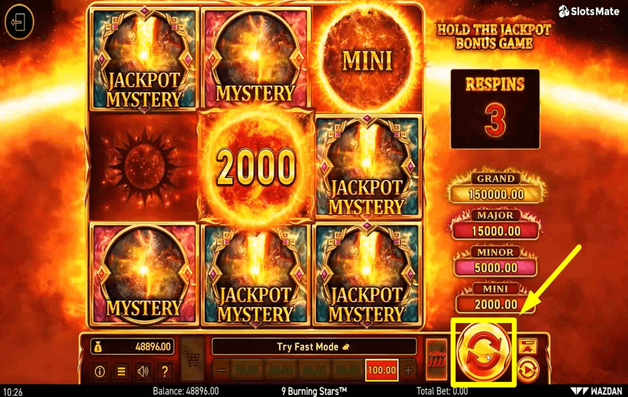 9 Burning Stars Haga clic/toque el botón “Girar”.