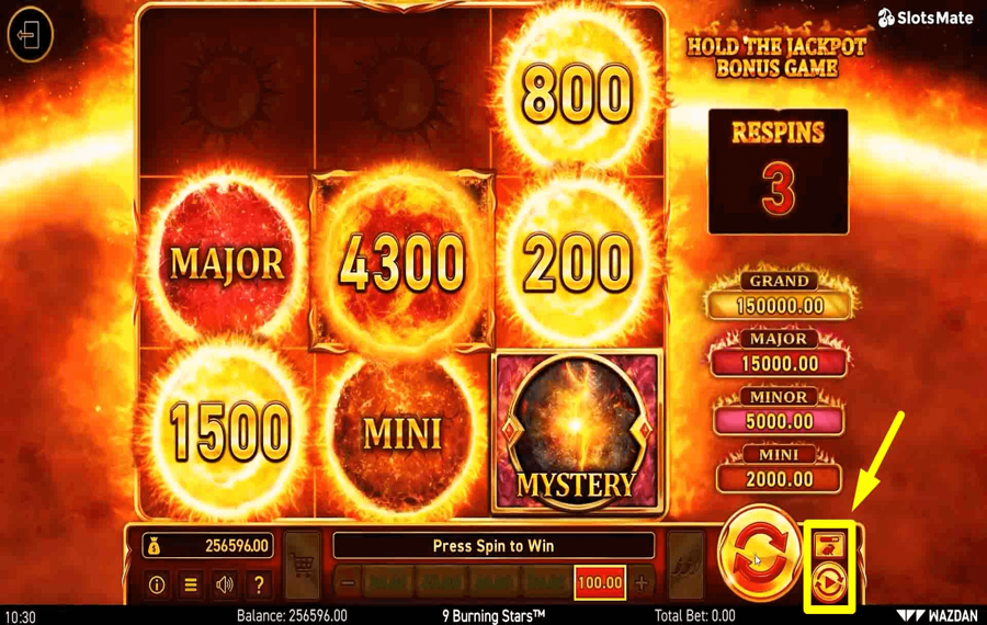 9 Burning Stars Usando la función opcional “Reproducción automática” y “Turbo”.